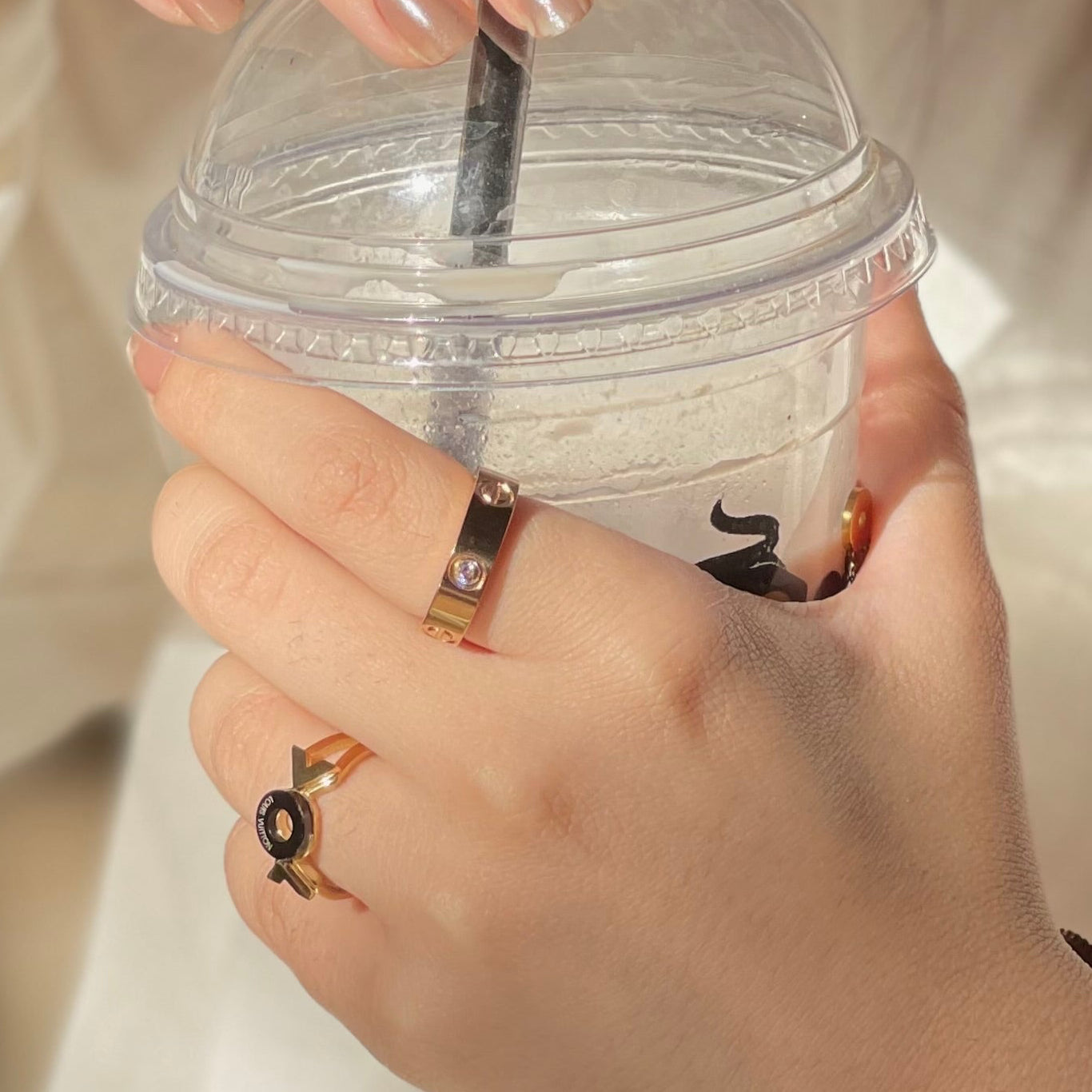 Stone paved rose gold love ring