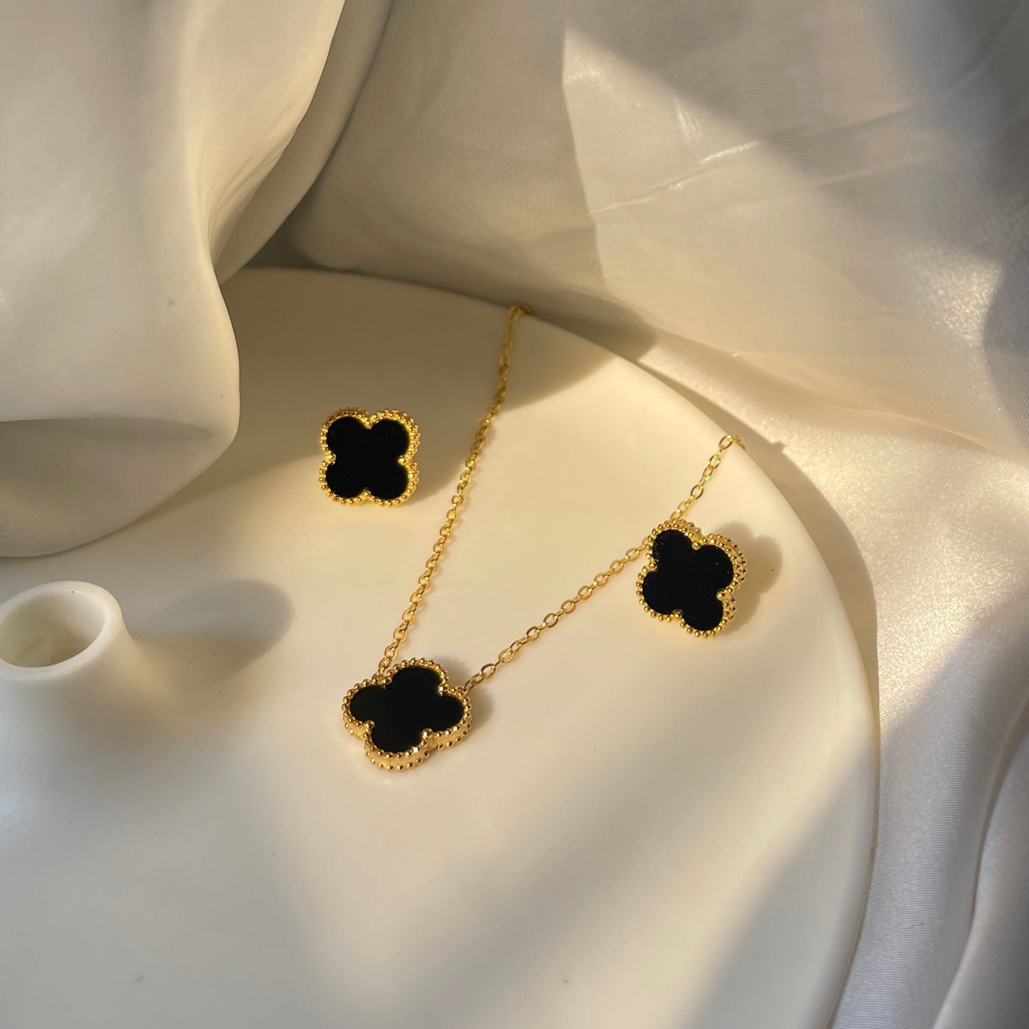 Black Clover Pendant and Studs Set