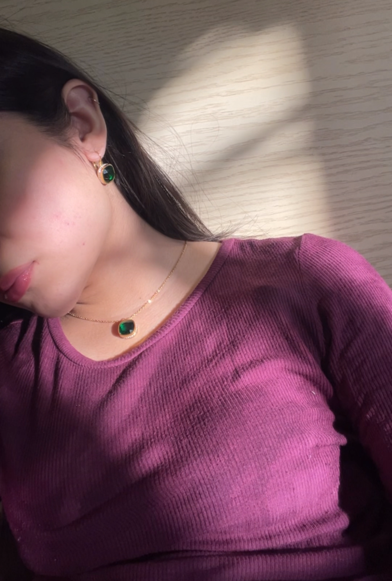 Emerald charm pendant and studs set