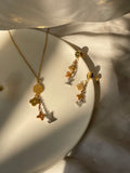 Tri-colored Dangling pendant and studs set
